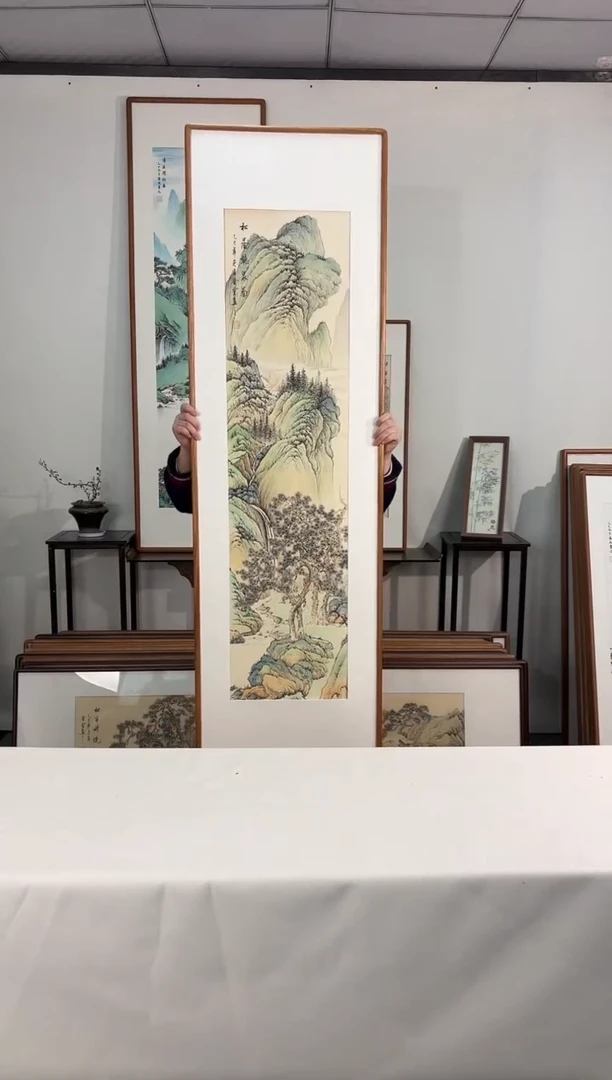国画手绘*松荫听泉图*52*172cm