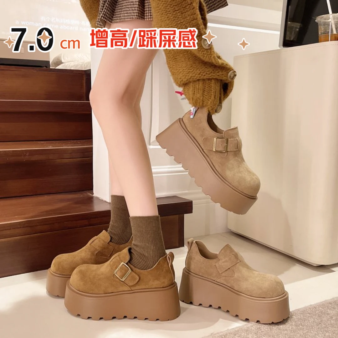 2025新款秋季小个子增高时尚百搭软底勃肯鞋厚底平底休闲女单鞋