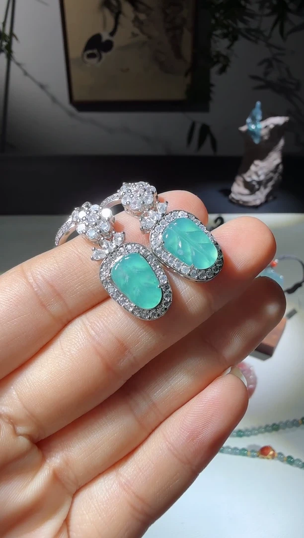 未镶嵌翡翠耳饰叶子