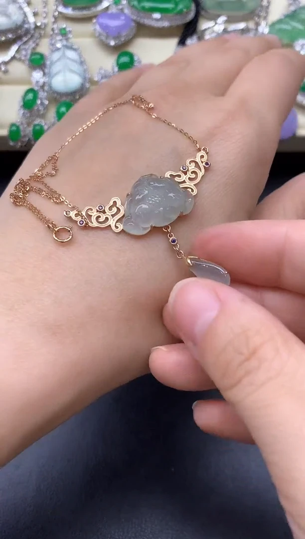 颈饰18K金镶嵌翡翠543-中国好珍宝