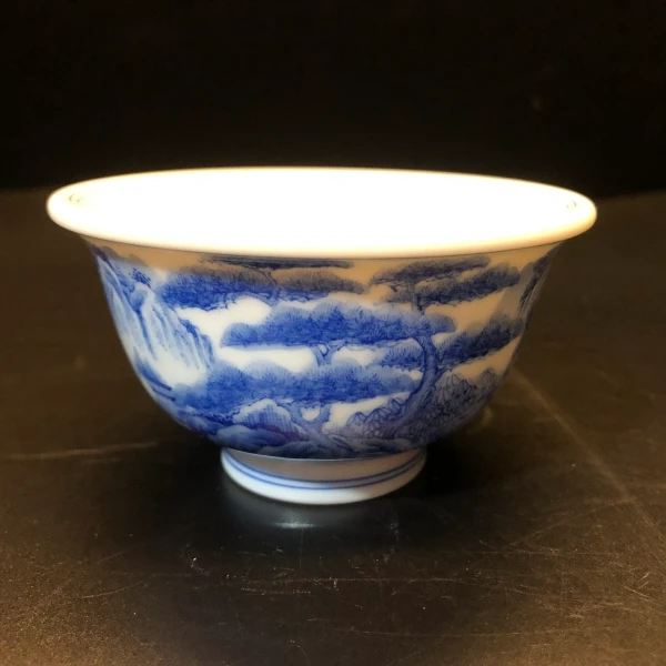 1.4a/N100198/01180/青花山水压手杯/口径9.2/高5.2/100cc