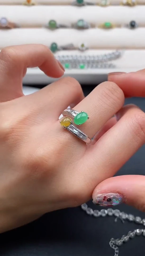 银S925镶嵌戒指翡翠888888+2