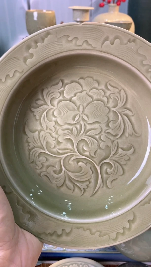 双刻032918 手工刻花深盘 微瑕