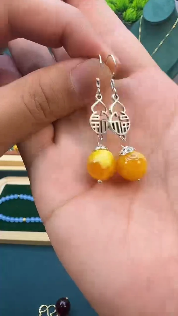 银S925镶嵌蜜蜡耳饰E57