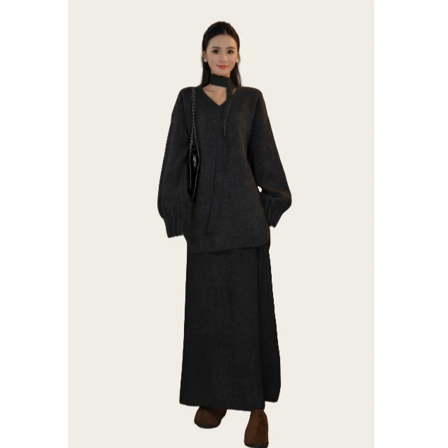 常规款长款极简风毛针织衫开衫宽松复古