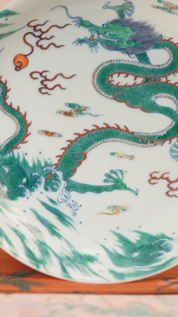 望玉斗彩海水龙纹壶承