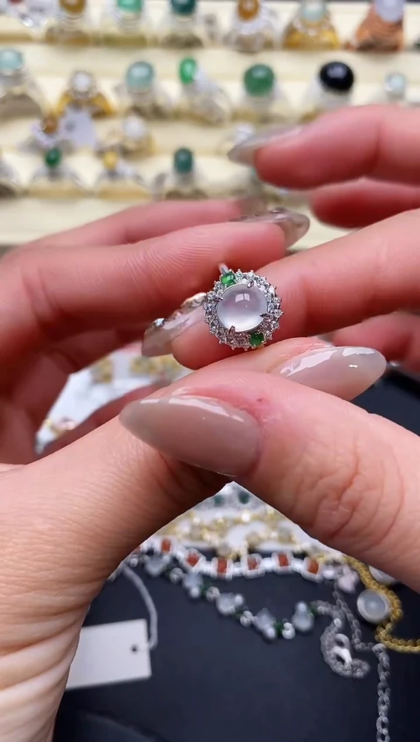 【闪购商品】翡翠戒指银S925镶嵌缅甸翡翠 2  4+1