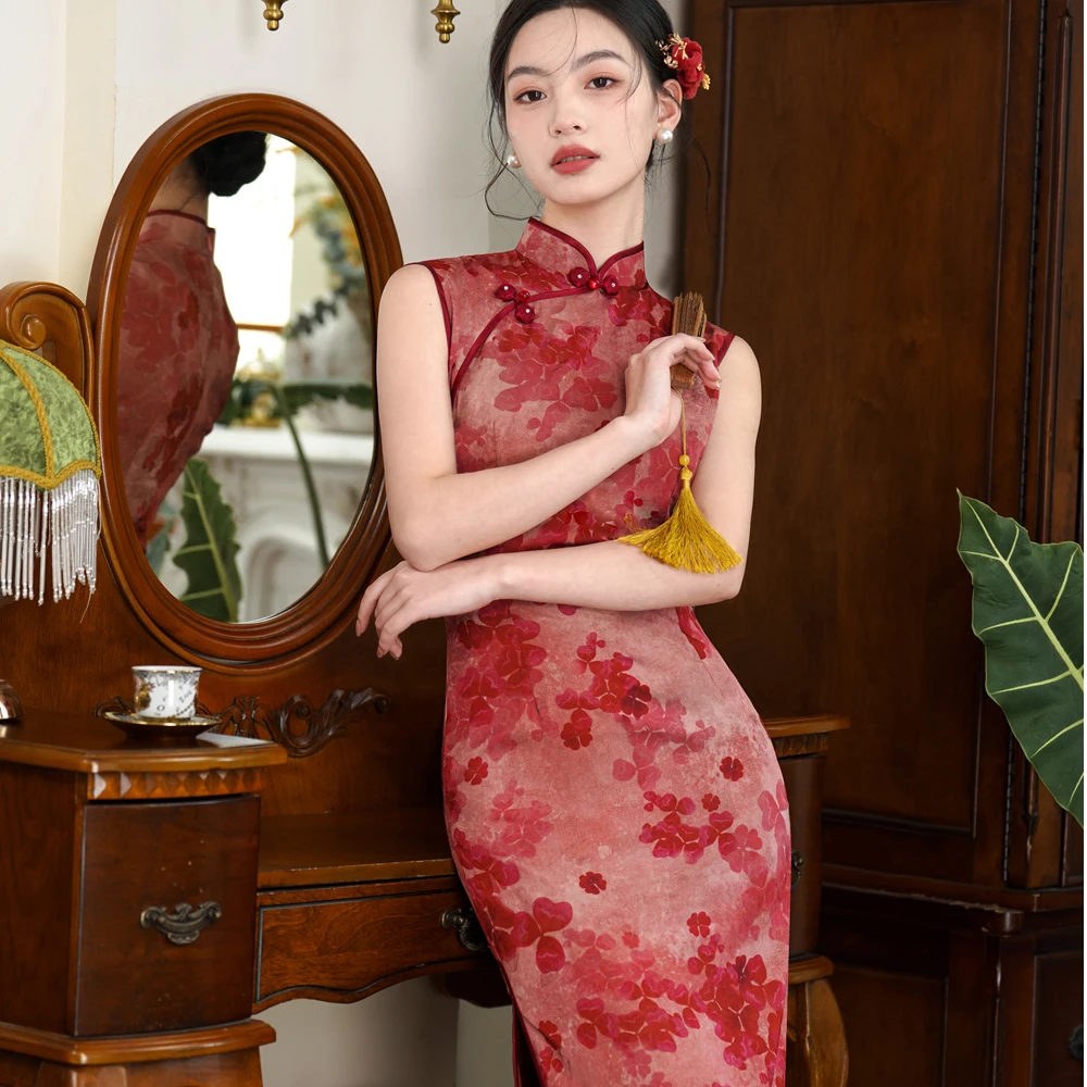 新中式旗袍红色2025夏季新款无袖改良中国风连衣裙女年轻优雅气质
