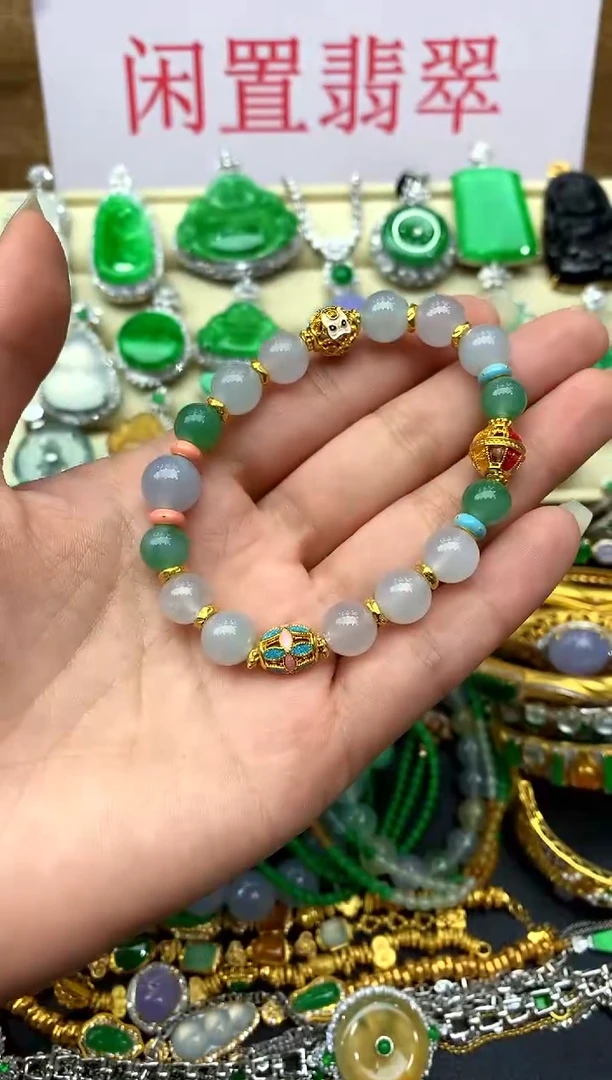 手串翡翠足金镶嵌308-中国好珍宝