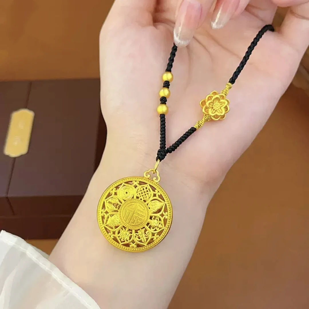 复古中国风编织绳吉祥八宝盘项链精致罗盘转运福字毛衣链锁骨链