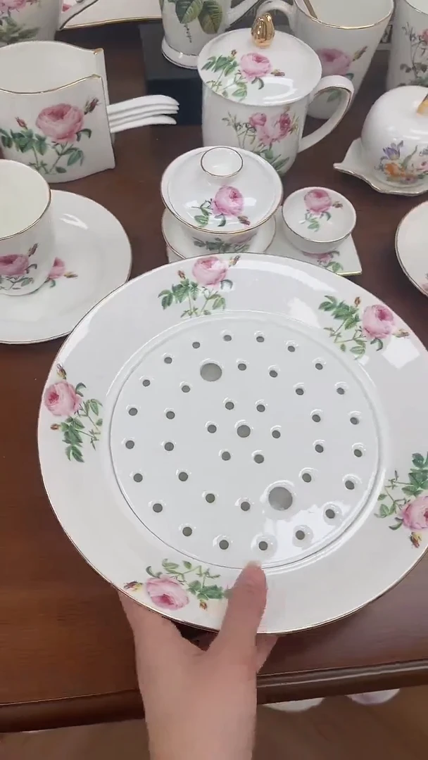 杯玫瑰高骨骨瓷饺子盘