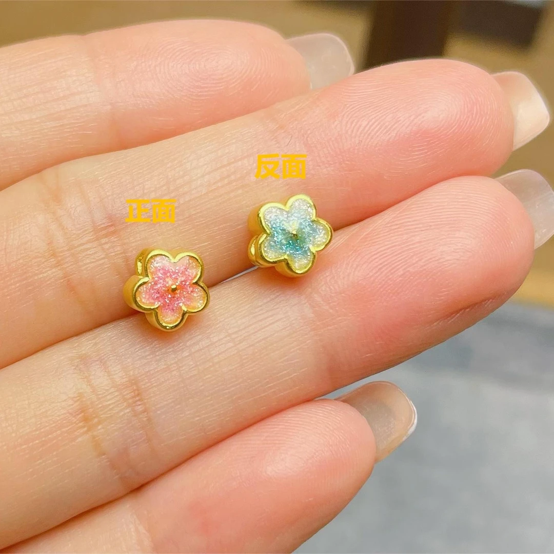 玉麓 足金999烧蓝小桃花5D迷你精致百搭款（定价）