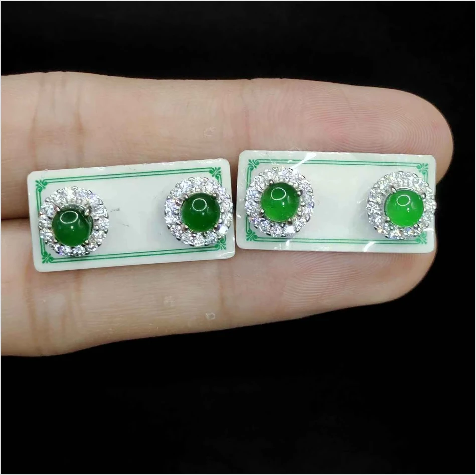 【老三珠宝】翡翠蛋面耳钉JYRL【多样性发其一】约4-4mm
