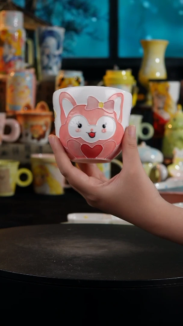 陶瓷便携款手工手绘卡通图案杯