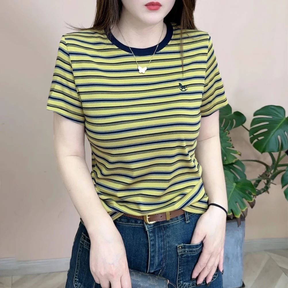 欧货减龄显瘦条纹t恤女短袖2025夏季新款设计感ins简约修身上衣女
