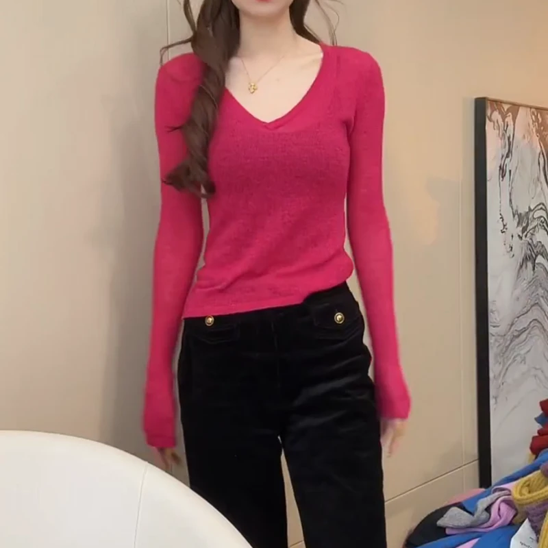 秋冬新款法式薄款内搭V领毛衣女打底针织衫LK2508971