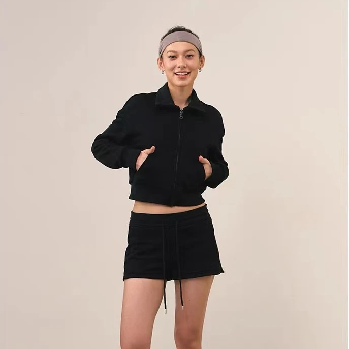 THWIP25春季新款美式复古立领开衫上衣修身加厚运动风拉链外套