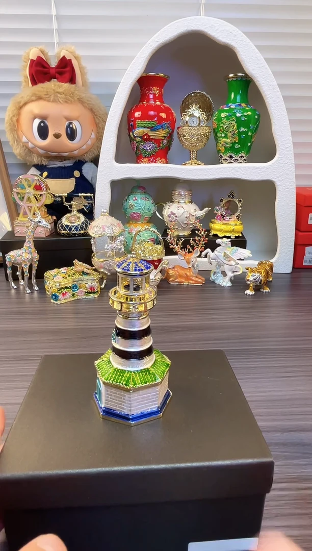 七宝烧珐琅彩 首饰盒 复古小摆件 送人送礼个人收藏    灯塔