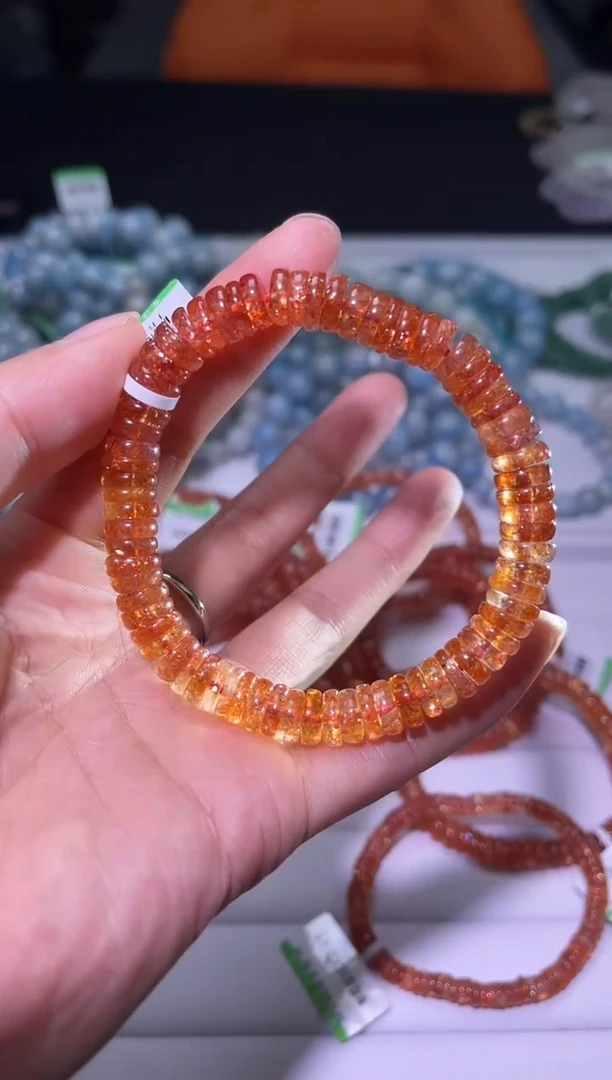 未镶嵌手串长石J130-7mm金太阳算盘珠单圈-多样性发其一