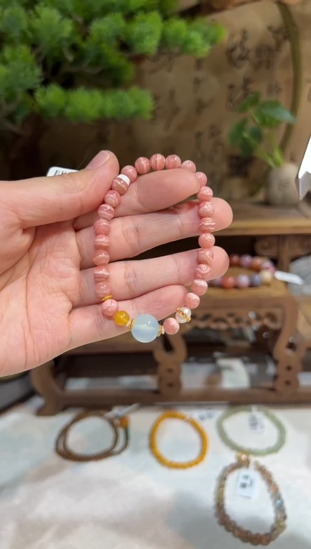 未镶嵌菱锰矿（红纹石）手绳手饰@@