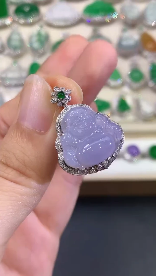 翡翠18K金镶嵌吊坠(不含链)B62紫货有色差