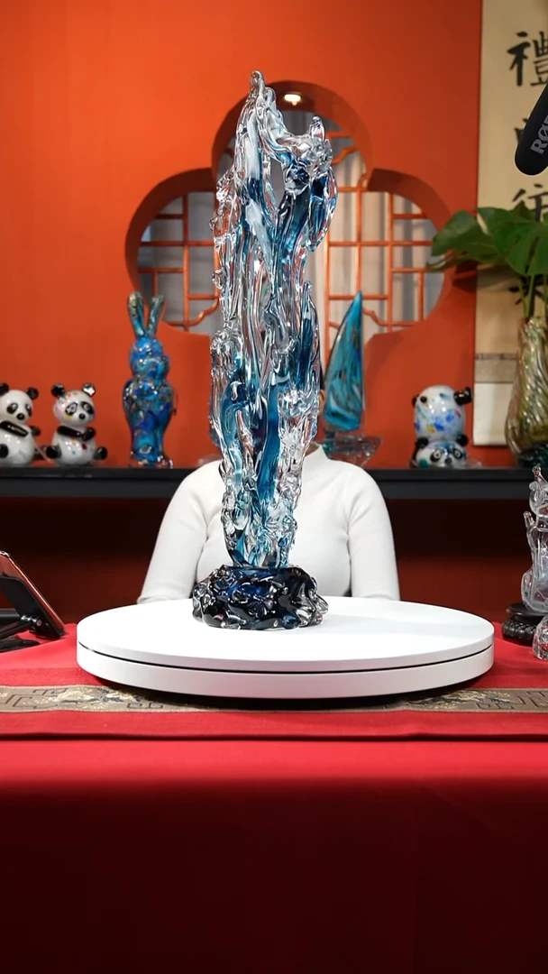 手工艺品琉璃蓝白太湖石