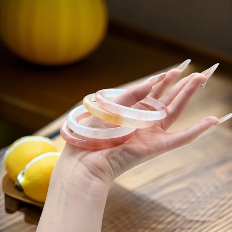 天然玉石桃花酿小圆条冰透粉福镯美人镯玉手镯卡8mm-多样性发一