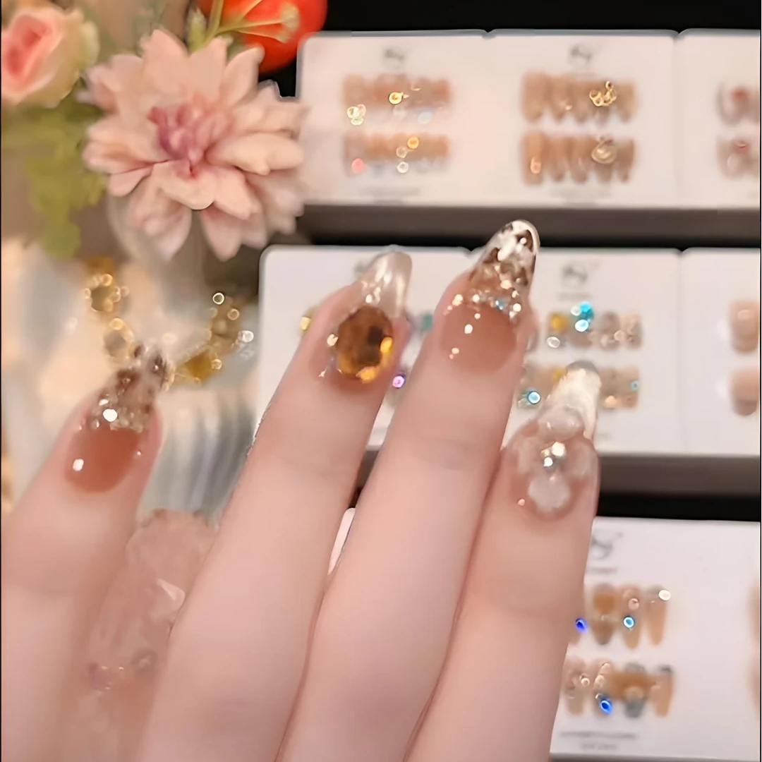 【落日豹纹】爆闪猫眼气质显白手工穿戴甲显白短款超短美甲贴片