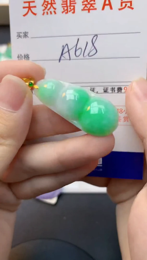 颈饰18K金镶嵌翡翠天然缅甸A货翡翠百元以上9元证书费自理