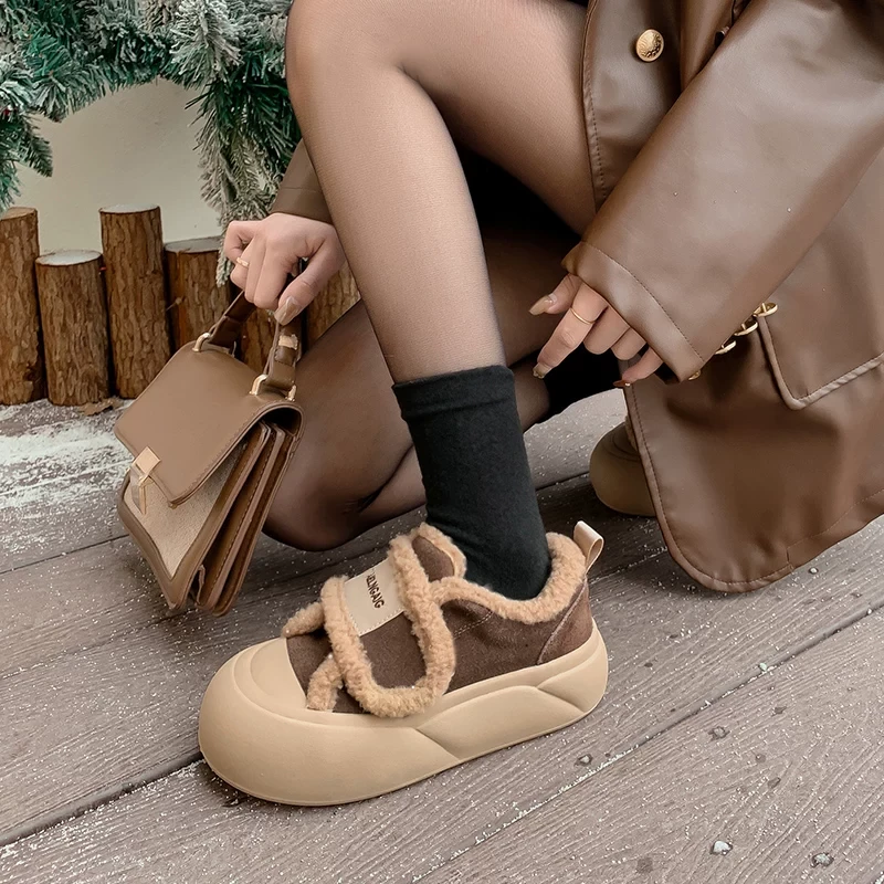 时尚厚底魔术贴丑萌面包女秋冬季外穿加绒板鞋3680(加绒)
