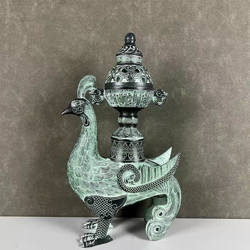 凤鸟熏香炉仿古做旧青铜器中式陶瓷工艺品摆件创意高档桌面摆件