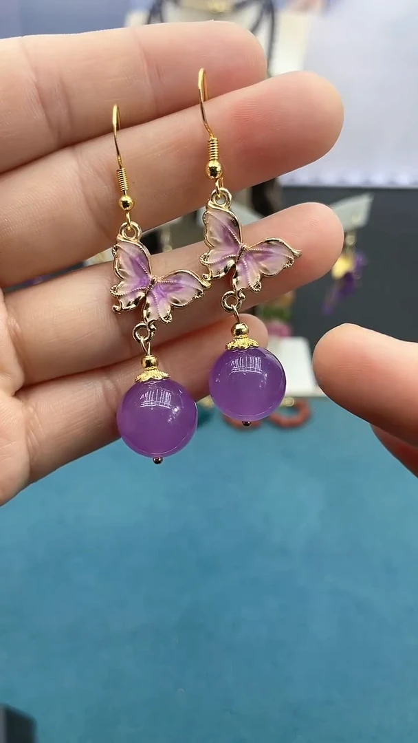 【闪购商品】紫晶耳饰14K金镶嵌紫蝴蝶耳钩*紫