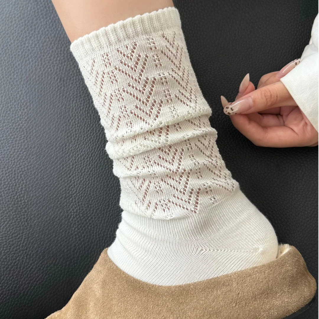 白色堆堆袜子女士春秋季棉袜ins潮日系芭蕾风中筒袜复古针织长袜