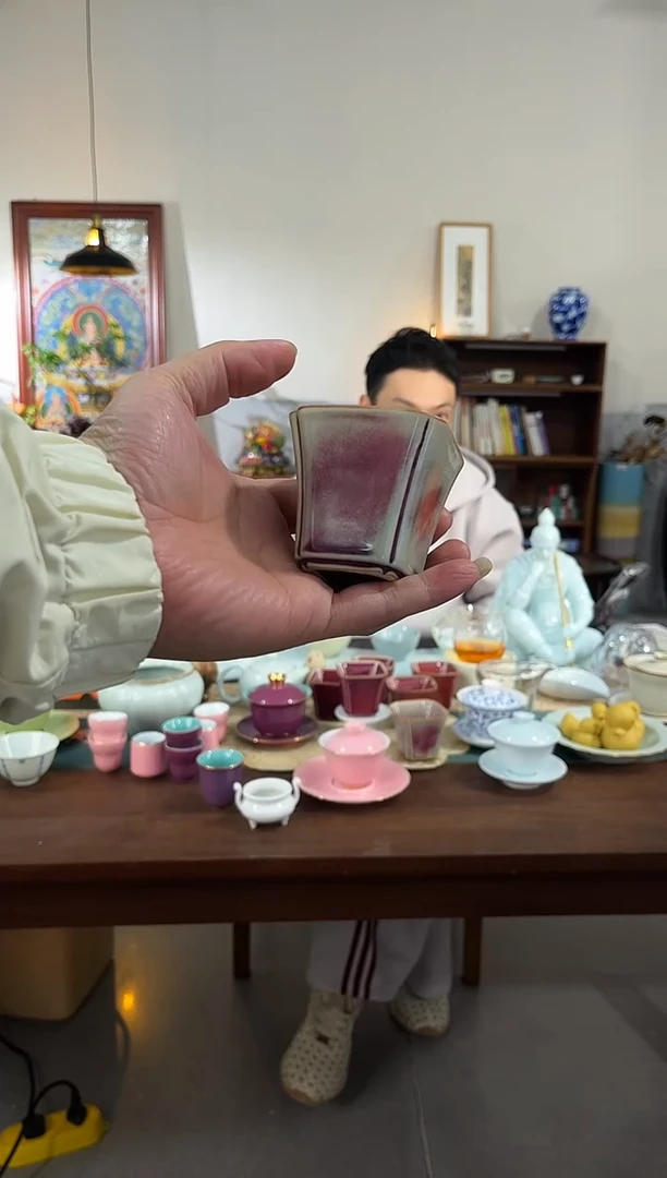 钧窑窑变四方杯，工厂直播间