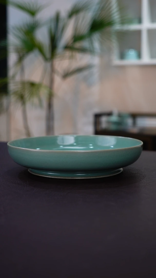 仿古青绿釉    卷足圆洗一级品18