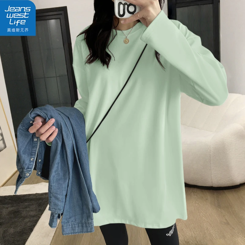 真维斯无界女200g纯棉T恤秋季长袖知性宽松显瘦新款气质百搭上衣