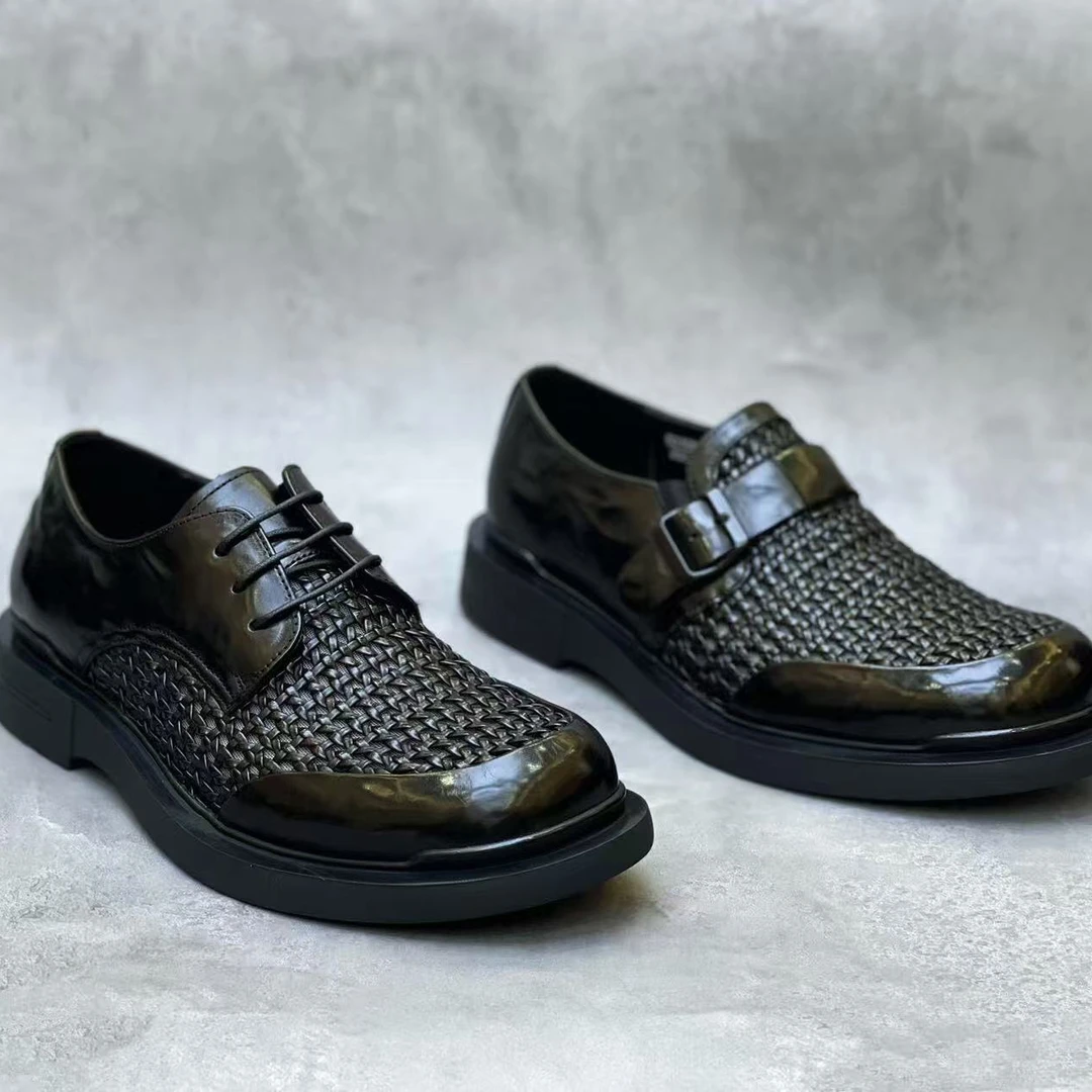 男士乐福鞋夏季薄款编织一脚蹬鞋子男系带透气百搭简约时尚休闲鞋