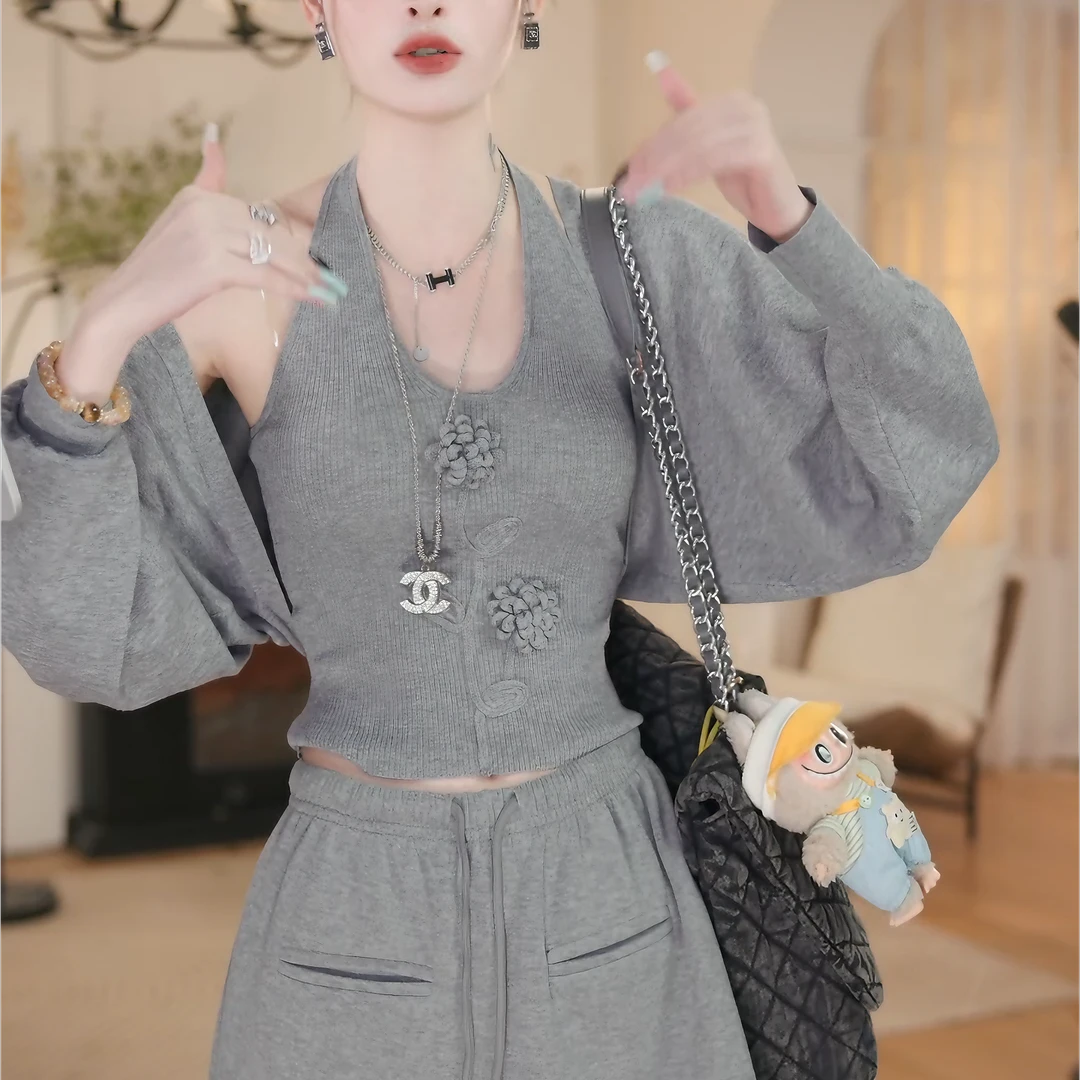 2025新秋季修身显瘦百搭上衣真两件套披肩加背心针织衫LK2505797