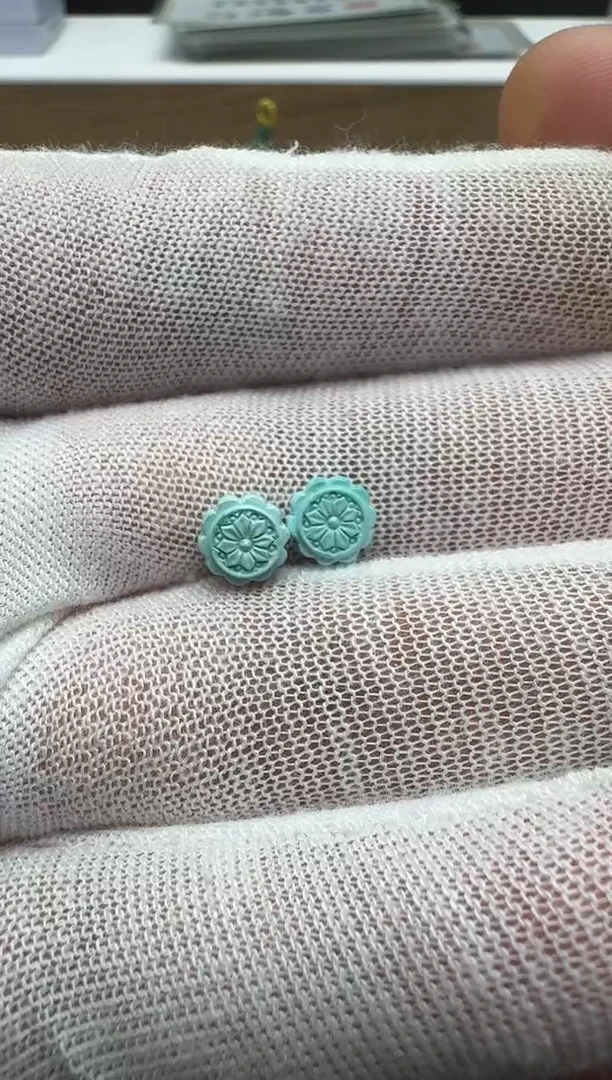 未镶嵌绿松石月饼一对直径7.1厚4.6