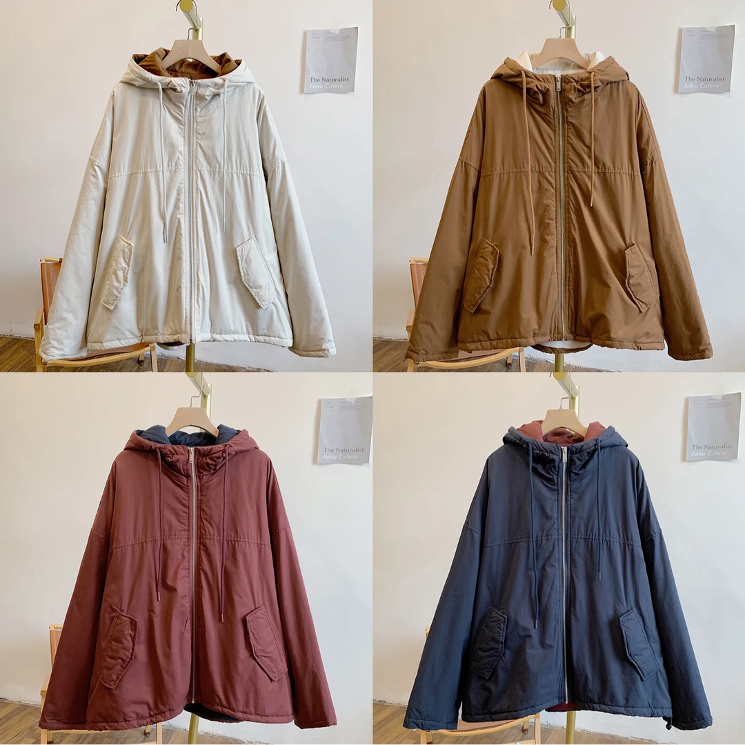 C5494夹棉拼色下摆抽绳拉链连帽棉衣