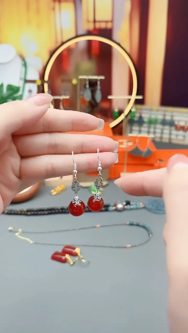 银S925镶嵌耳饰玛瑙/玉髓230