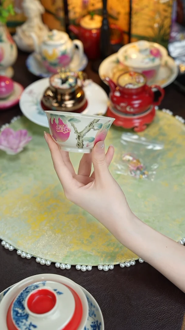 景德镇手工手绘雅圣粉彩三多杯