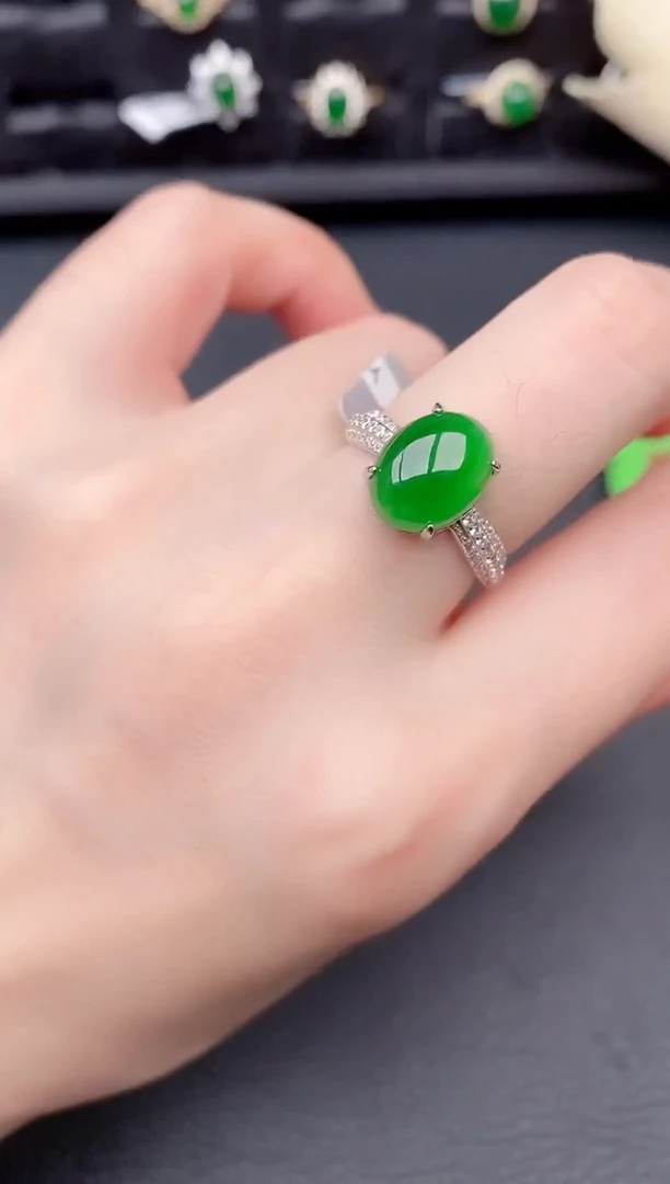 银S925镶嵌戒指翡翠天然a货翡翠114