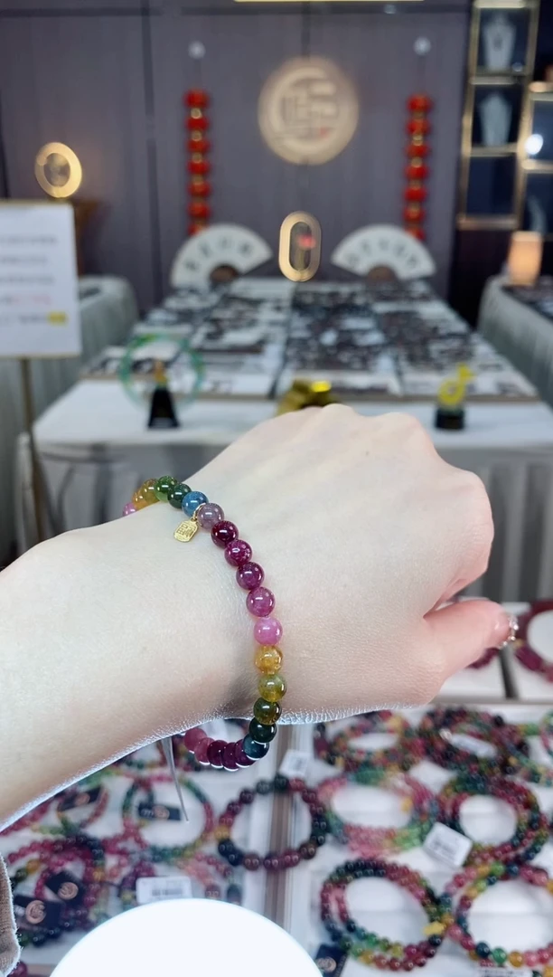 未镶嵌老矿碧玺色标单圈手串5mm+碧玺dan多样性发货一条