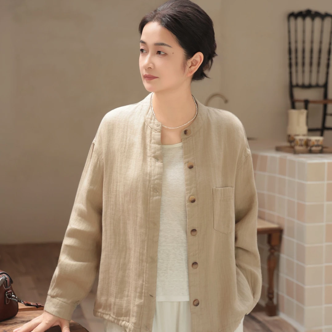 麻享【秋叙·外套】重磅双层100%汉麻立领夹克外套拼接抽绳FSY50908