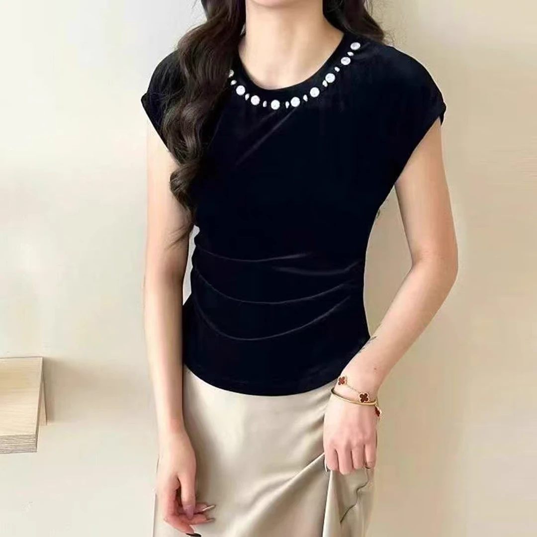 百搭气质短款休闲风春夏休闲圆领T恤无袖黑色修身型显瘦