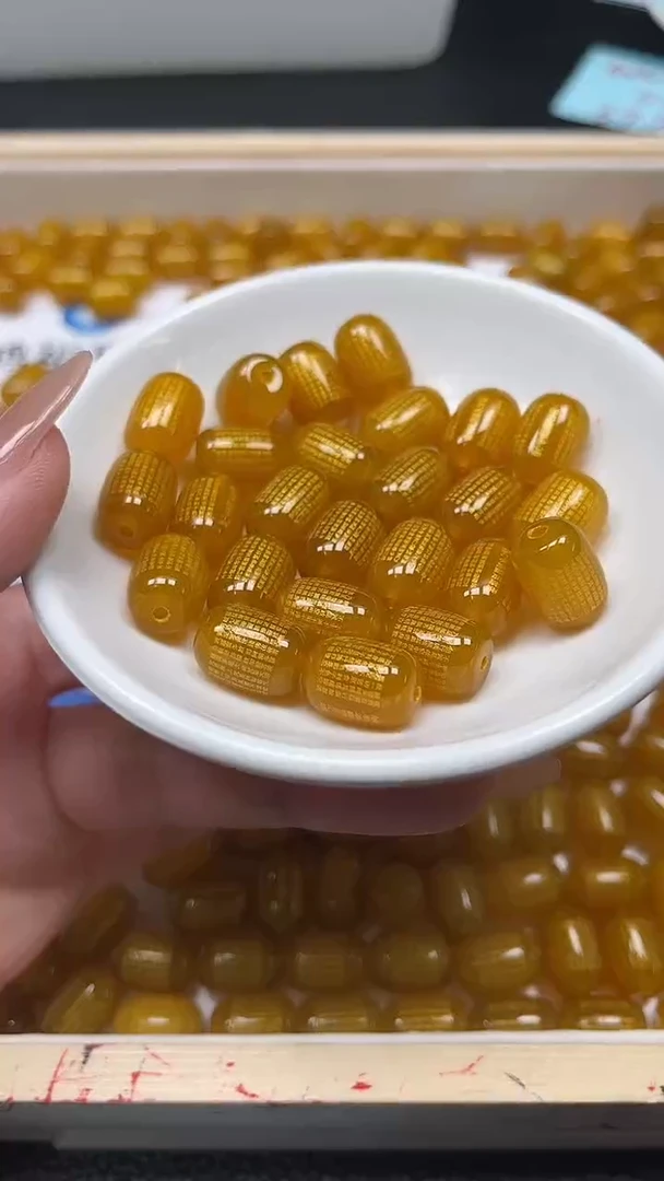 未镶嵌散珠玛瑙/玉髓B312 鸡油黄玛瑙心经桶珠10*14mm3颗9.9元