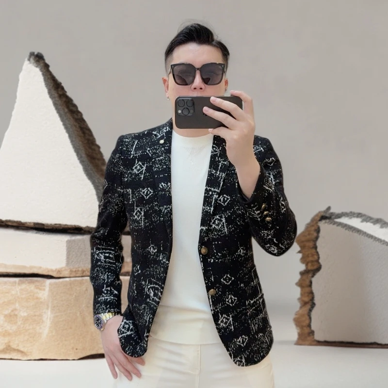 诺顿雷斯秋季新款男士帅气西服时尚潮流个性设计字母羊毛西装便西