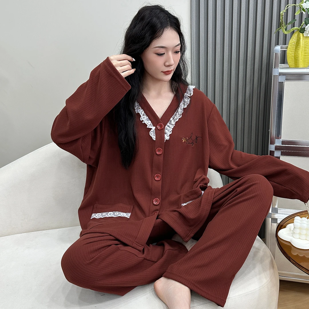 200斤女睡衣大码胖mm秋冬德绒中等加厚宽松安可拉红本命年家居服