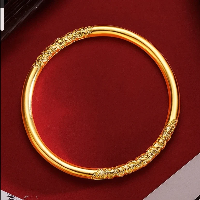 【新年福利】素圈卷草纹实心手镯宫廷风紫荆花复古手镯
